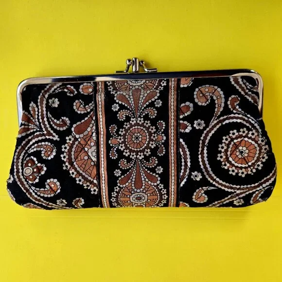 Vera Bradley Caffe Latte Brown Black Tan Large Clutch Wallet - Picture 1 of 6